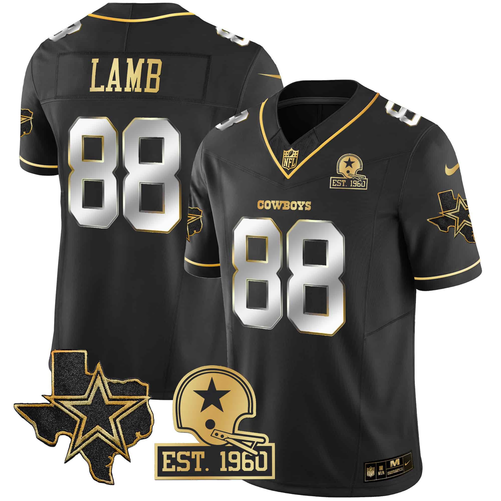 Men Dallas Cowboys #88 Lamb Black Gold 2024 Nike Patch Vapor NFL Jersey style 2